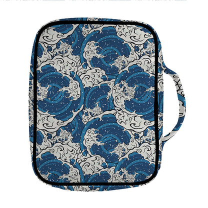 Japanese Ocean Wave Pattern Print Front Pocket Bible Bag