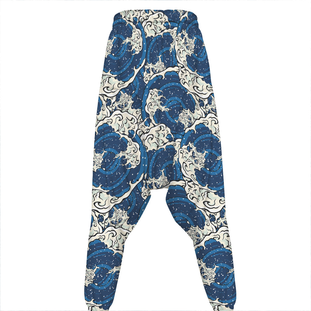 Japanese Ocean Wave Pattern Print Hammer Pants