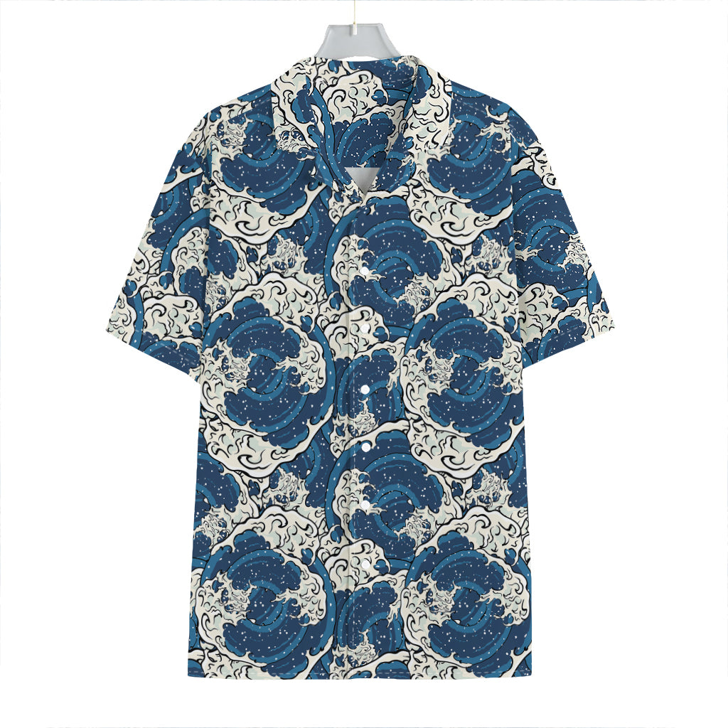 Japanese Ocean Wave Pattern Print Hawaiian Shirt