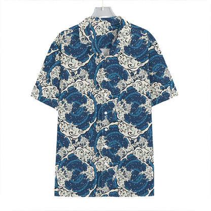Japanese Ocean Wave Pattern Print Hawaiian Shirt