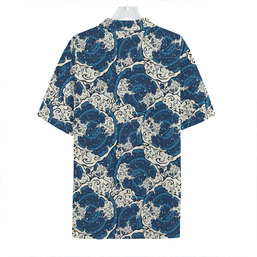 Japanese Ocean Wave Pattern Print Hawaiian Shirt