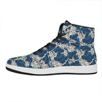 Japanese Ocean Wave Pattern Print High Top Leather Sneakers