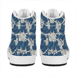 Japanese Ocean Wave Pattern Print High Top Leather Sneakers