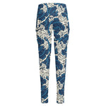 Japanese Ocean Wave Pattern Print High-Waisted Pocket Leggings