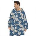 Japanese Ocean Wave Pattern Print Hoodie Blanket