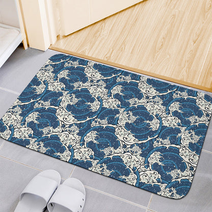 Japanese Ocean Wave Pattern Print Indoor Door Mat