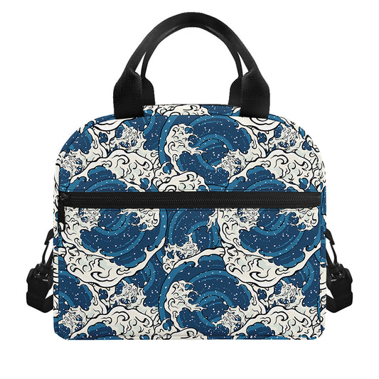 Japanese Ocean Wave Pattern Print Insulated Lunch Bag