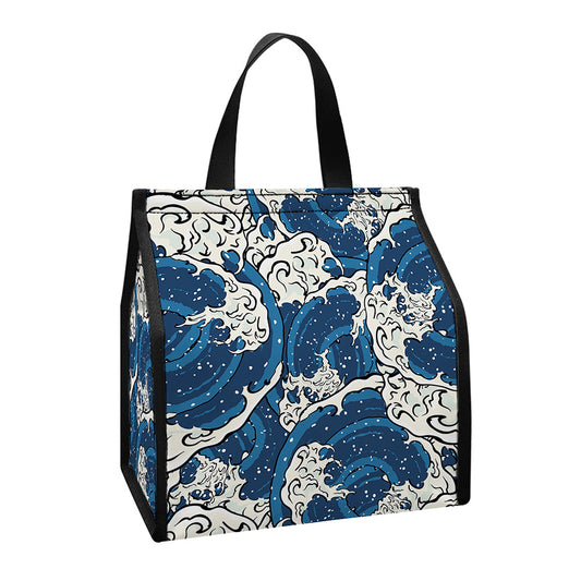 Japanese Ocean Wave Pattern Print Insulated Lunch Tote