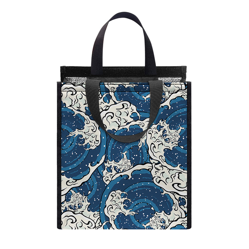 Japanese Ocean Wave Pattern Print Insulated Lunch Tote