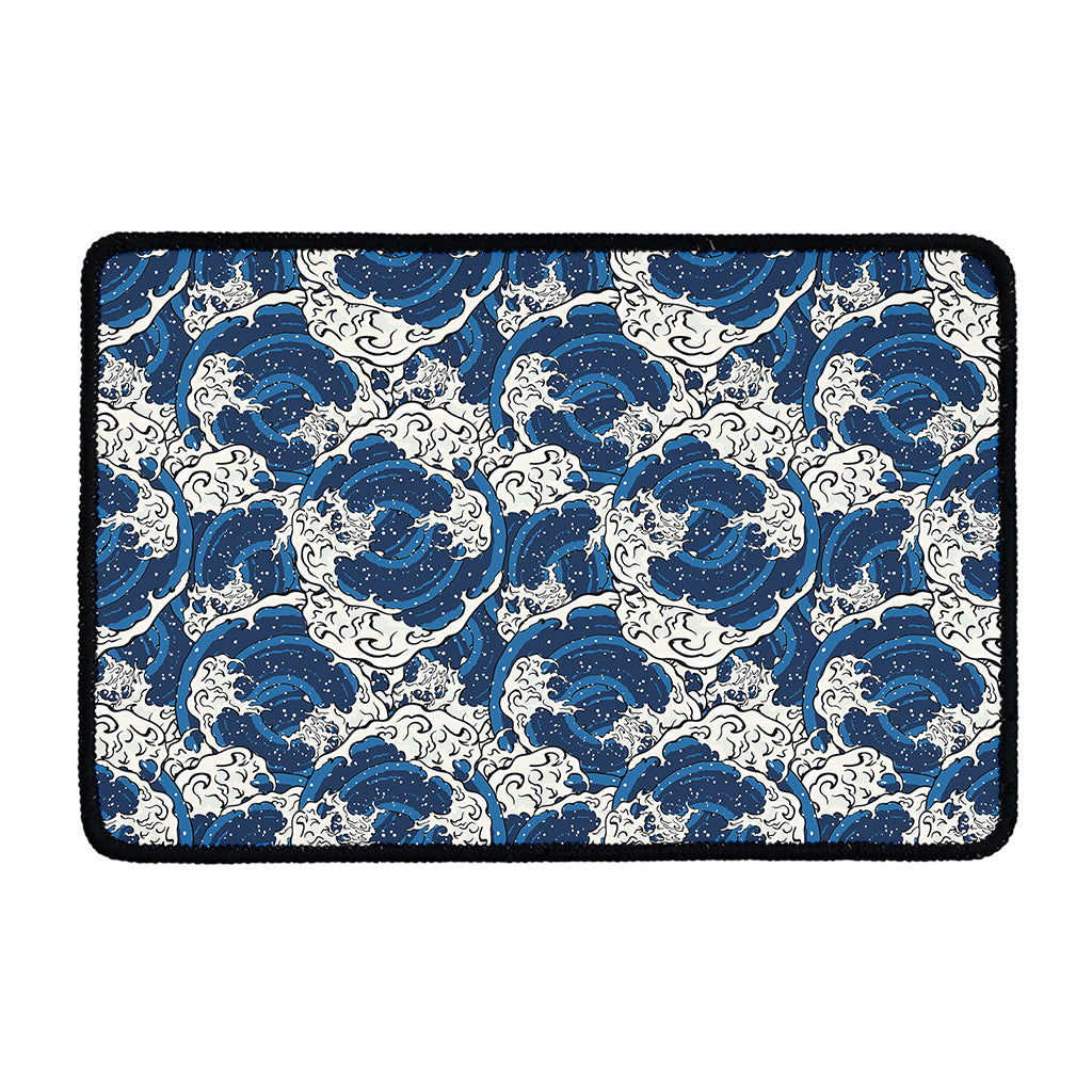 Japanese Ocean Wave Pattern Print Kitchen Mat