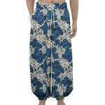 Japanese Ocean Wave Pattern Print Lantern Pants