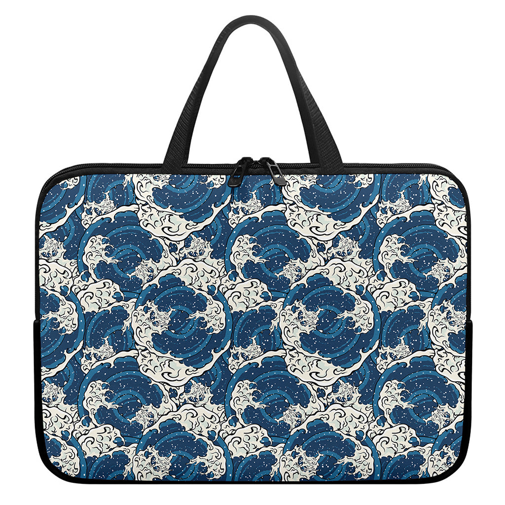 Japanese Ocean Wave Pattern Print Laptop Sleeve With Handle