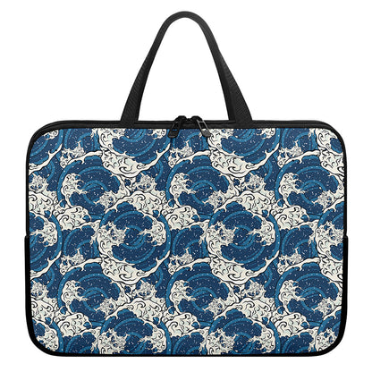 Japanese Ocean Wave Pattern Print Laptop Sleeve With Handle