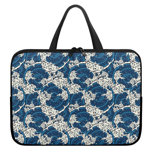 Japanese Ocean Wave Pattern Print Laptop Sleeve With Handle