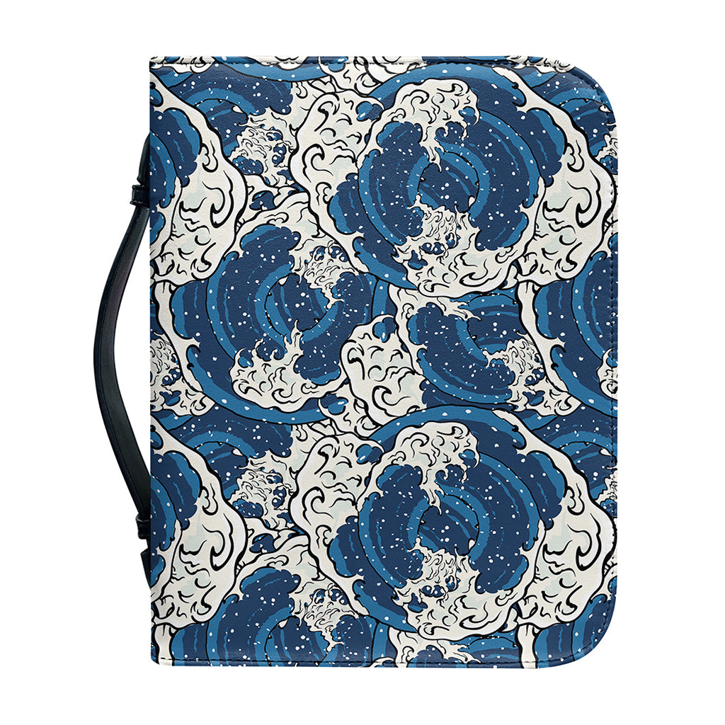 Japanese Ocean Wave Pattern Print Leather Bible Cover