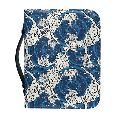 Japanese Ocean Wave Pattern Print Leather Bible Cover