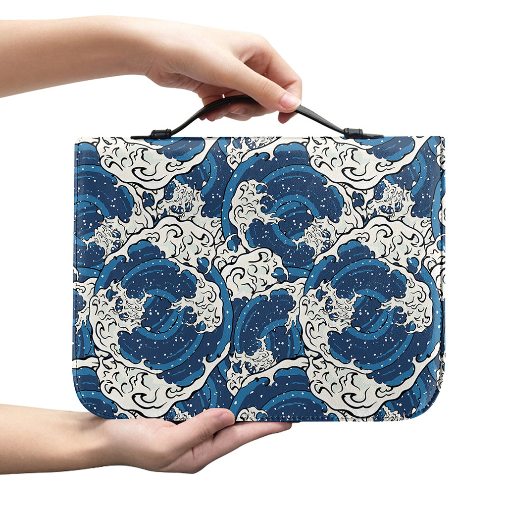 Japanese Ocean Wave Pattern Print Leather Bible Cover