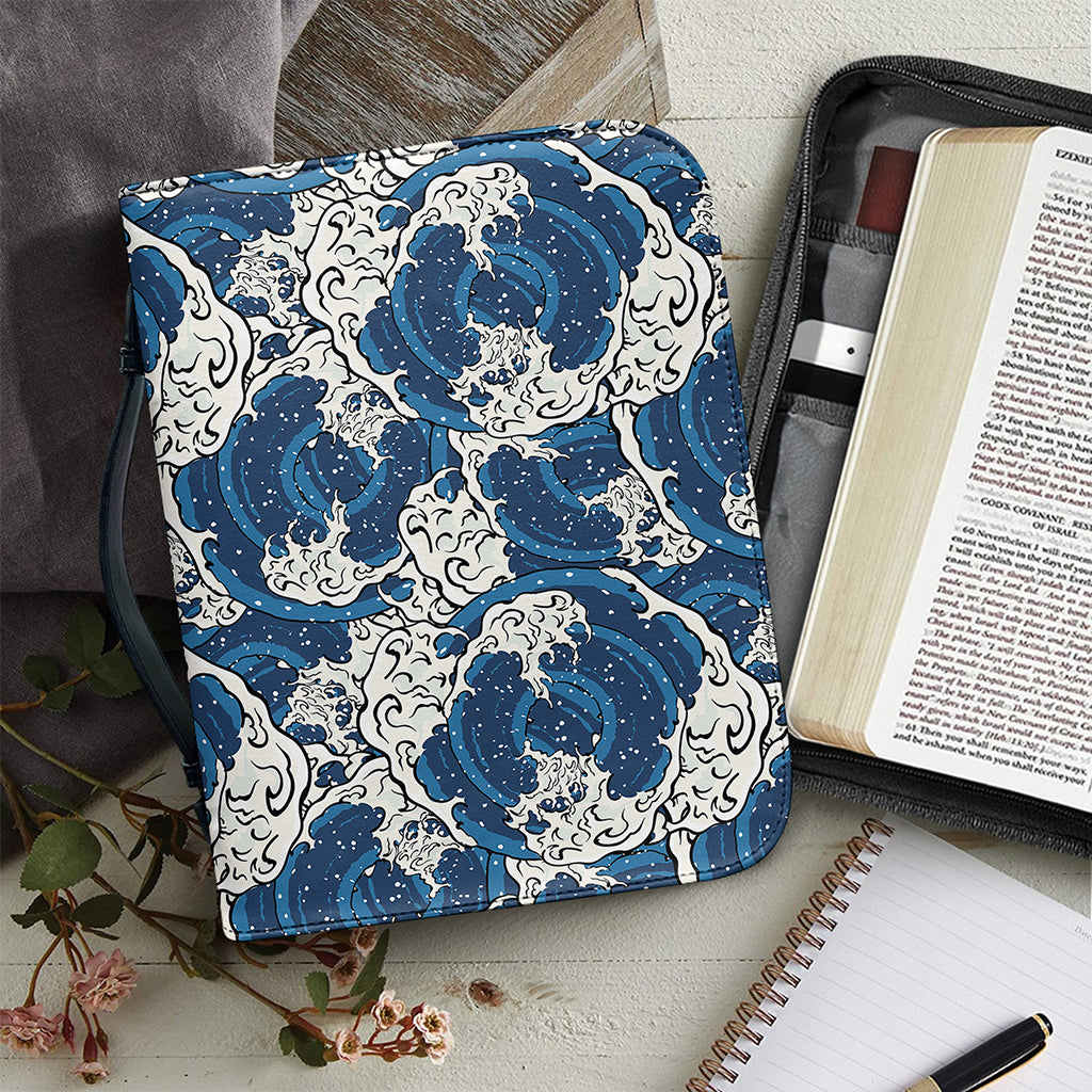 Japanese Ocean Wave Pattern Print Leather Bible Cover