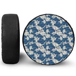 Japanese Ocean Wave Pattern Print Leather Spare Tire Cover