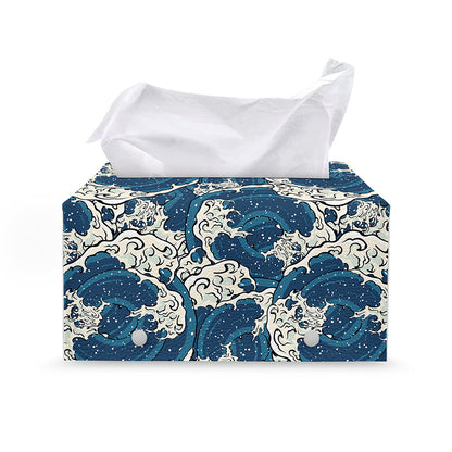 Japanese Ocean Wave Pattern Print Leather Tissue Box Cover