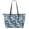 Japanese Ocean Wave Pattern Print Leather Tote Bag With Zipper