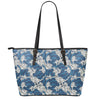 Japanese Ocean Wave Pattern Print Leather Tote Bag