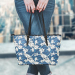 Japanese Ocean Wave Pattern Print Leather Tote Bag