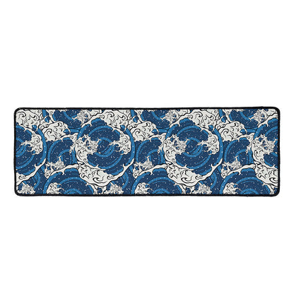 Japanese Ocean Wave Pattern Print Long Kitchen Mat