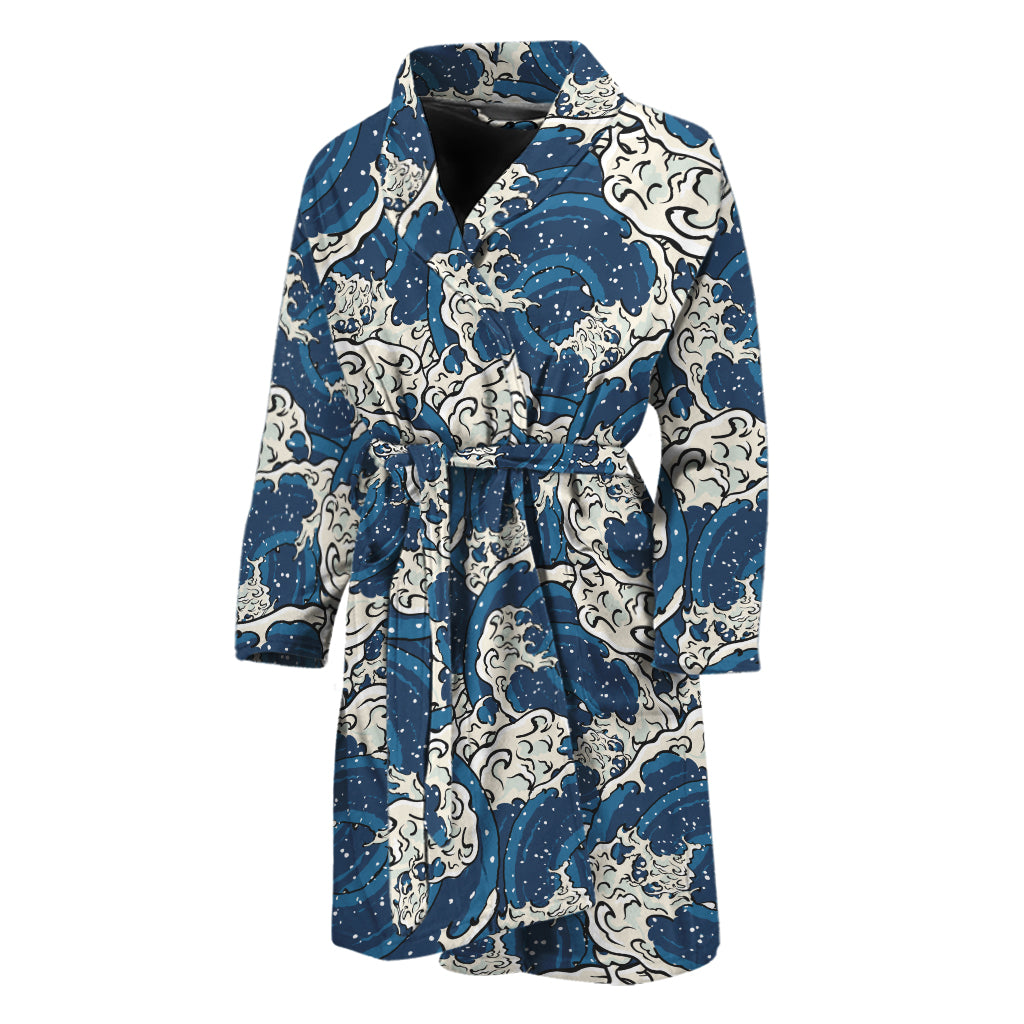 Japanese Ocean Wave Pattern Print Men's Bathrobe