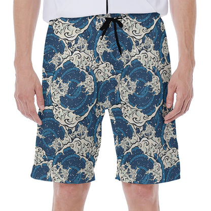 Japanese Ocean Wave Pattern Print Men's Beach Shorts