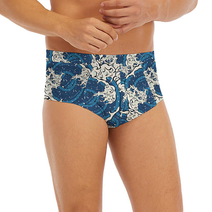 Japanese Ocean Wave Pattern Print Men's Briefs
