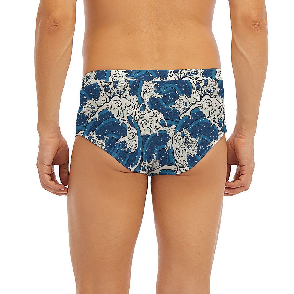 Japanese Ocean Wave Pattern Print Men's Briefs