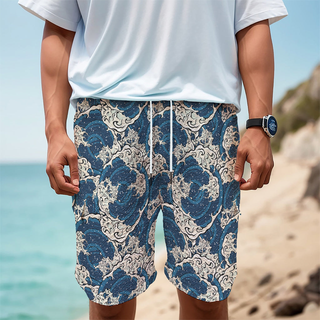 Japanese Ocean Wave Pattern Print Men's Cargo Shorts