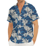 Japanese Ocean Wave Pattern Print Men's Deep V-Neck Shirt