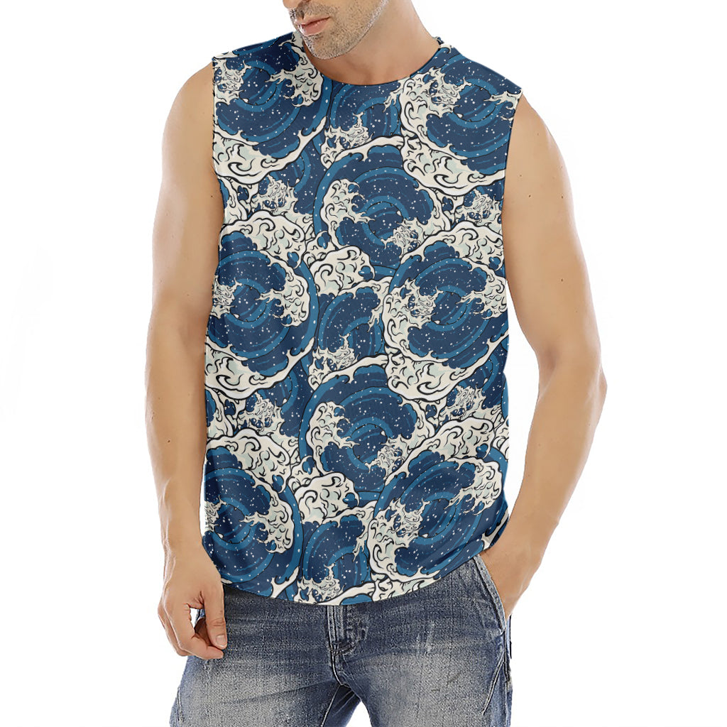 Japanese Ocean Wave Pattern Print Men's Fitness Tank Top