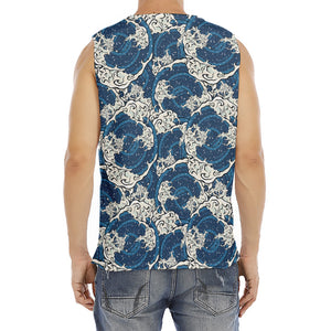 Japanese Ocean Wave Pattern Print Men's Fitness Tank Top