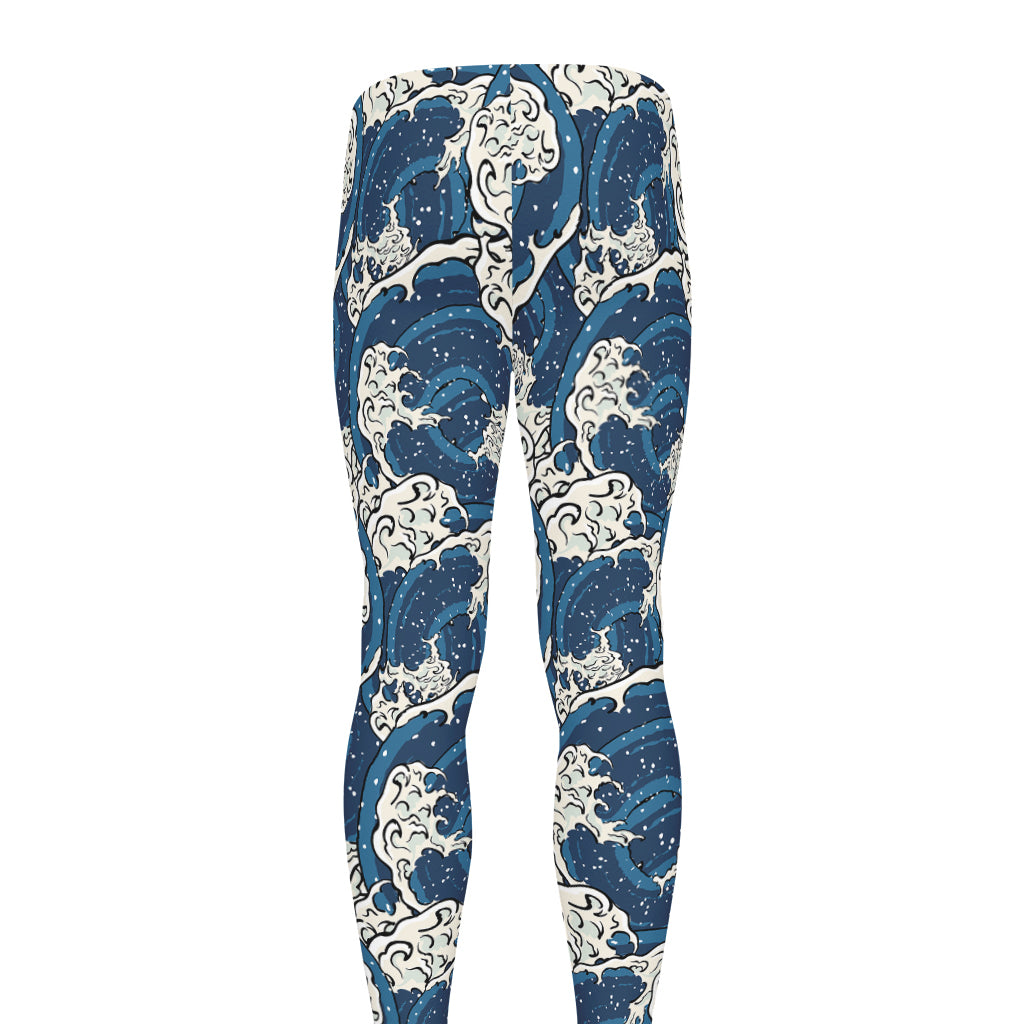 Japanese Ocean Wave Pattern Print Men's leggings