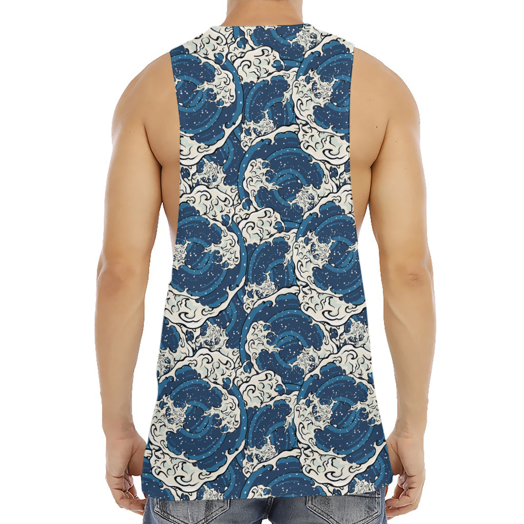 Japanese Ocean Wave Pattern Print Men's Muscle Tank Top