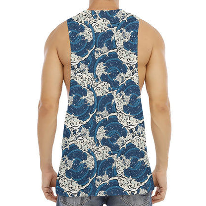 Japanese Ocean Wave Pattern Print Men's Muscle Tank Top
