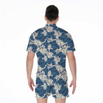 Japanese Ocean Wave Pattern Print Men's Rompers