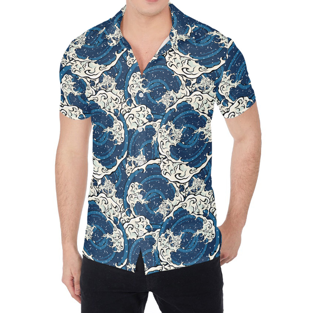 Japanese Ocean Wave Pattern Print Men's Shirt