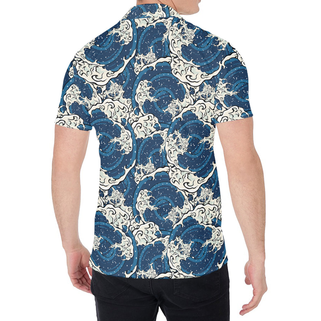 Japanese Ocean Wave Pattern Print Men's Shirt