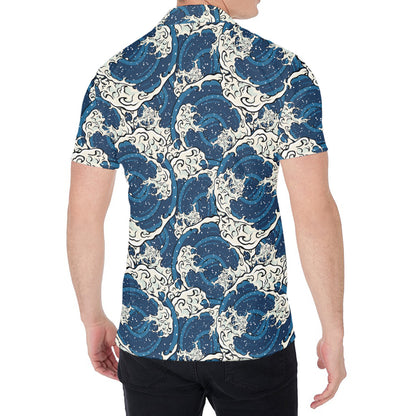 Japanese Ocean Wave Pattern Print Men's Shirt