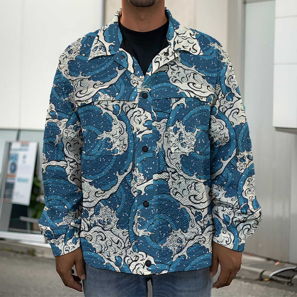 Japanese Ocean Wave Pattern Print Men's Shirt Jacket