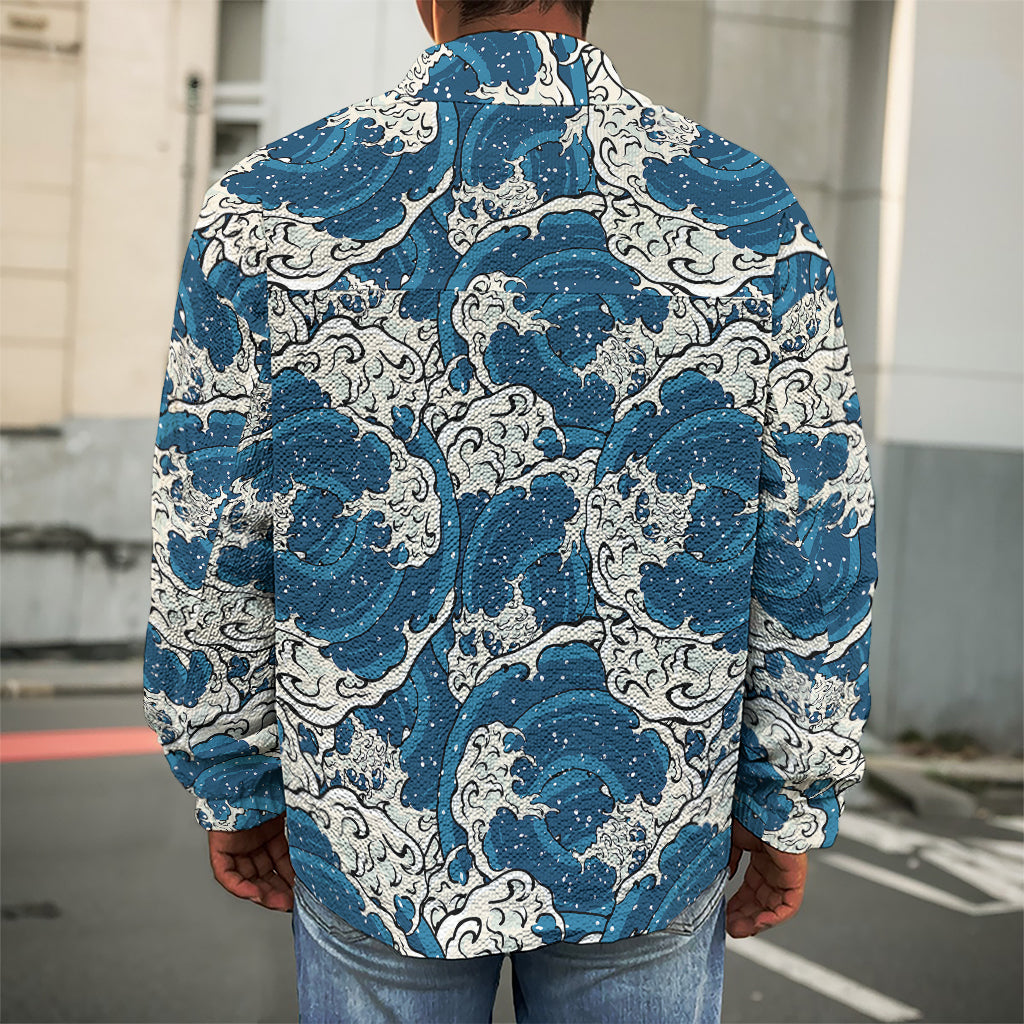 Japanese Ocean Wave Pattern Print Men's Shirt Jacket