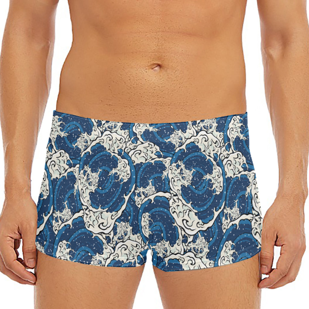 Japanese Ocean Wave Pattern Print Men's Short Boxer Briefs