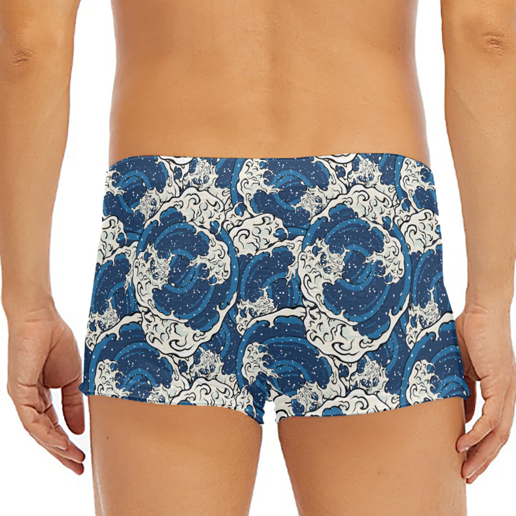 Japanese Ocean Wave Pattern Print Men's Short Boxer Briefs