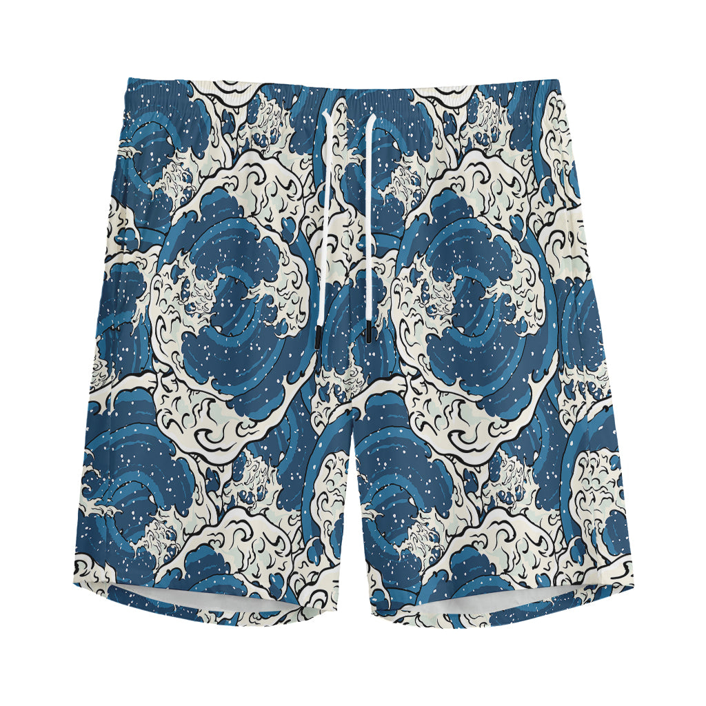 Japanese Ocean Wave Pattern Print Men's Sports Shorts