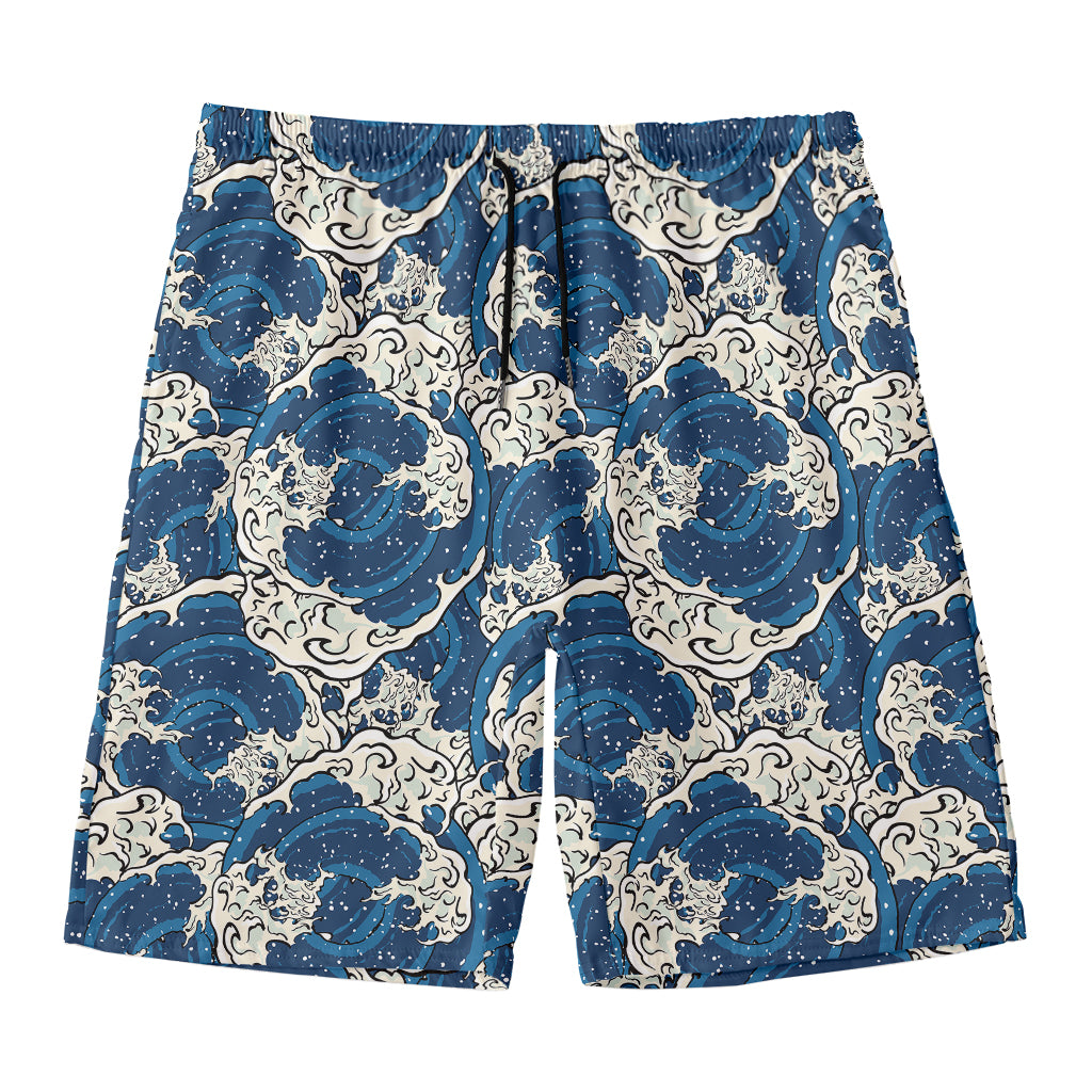 Japanese Ocean Wave Pattern Print Men's Swim Trunks