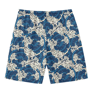 Japanese Ocean Wave Pattern Print Men's Swim Trunks